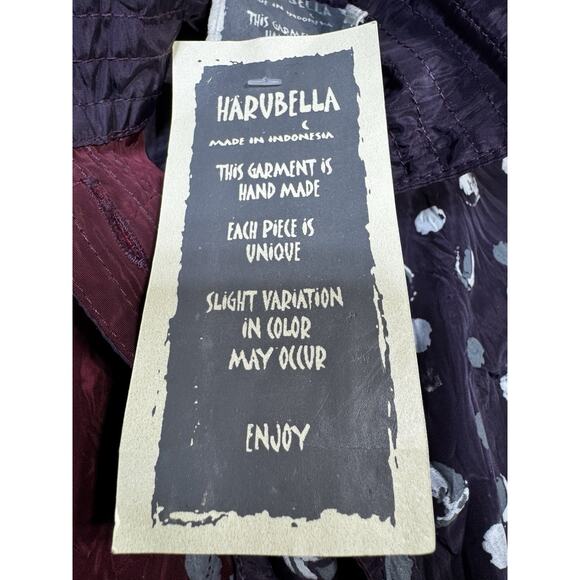 Harubella Batik Crinkle Art Shirt Purple Maroon Handmade Button Front Top Size M - Picture 6 of 8